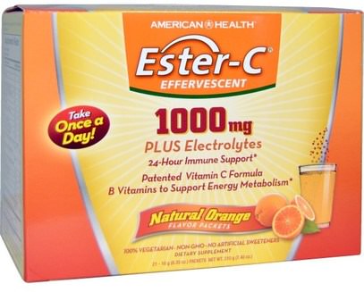 American Health, Ester-C Effervescent, Natural Orange Flavor, 1000 mg, 21 Packets, 0.35 oz (10 g) Each ,الفيتامينات، فيتامين ج، استر مسحوق ج