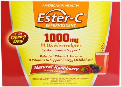 American Health, Ester-C Effervescent, Natural Raspberry Flavor, 1000 mg, 21 Packets, 0.35 oz (10 g) Each ,الفيتامينات، فيتامين ج، استر مسحوق ج