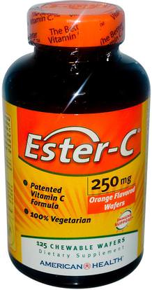 American Health, Ester-C, Orange Flavor, 250 mg, 125 Chewable Wafers ,الفيتامينات، فيتامين ج، فيتامين ج مضغ