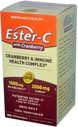 American Health, Ester-C with Cranberry & Immune Health Complex, 90 Veggie Tabs ,الفيتامينات، فيتامين ج، الصحة، الصحة البولية