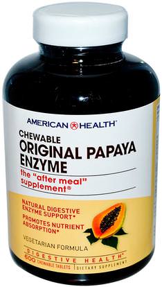 American Health, Original Papaya Enzyme, 600 Chewable Tablets ,المكملات الغذائية، الانزيمات، البابايا غراء، الانزيمات الهاضمة