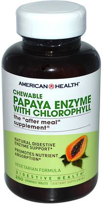 American Health, Papaya Enzyme with Chlorophyll, 250 Chewable Tablets ,المكملات الغذائية، والانزيمات، البابايا غراء