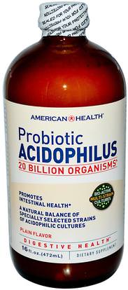 American Health, Probiotic Acidophilus, Plain Flavor, 16 fl oz (472 ml) ,المكملات الغذائية، البروبيوتيك، أسيدوفيلوس، البروبيوتيك السائل