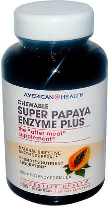 American Health, Super Papaya Enzyme Plus, 180 Chewable Tablets ,المكملات الغذائية، والانزيمات، البابايا غراء