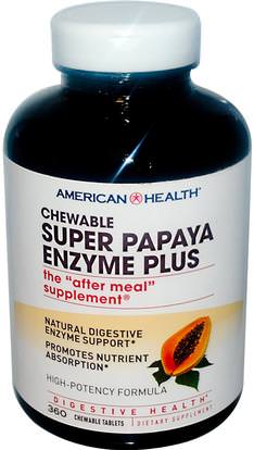 American Health, Super Papaya Enzyme Plus, 360 Chewable Tablets ,المكملات الغذائية، والانزيمات، البابايا غراء