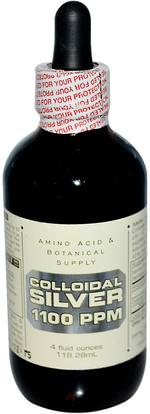 Amino Acid & Botanical Supply, Colloidal Silver, 1,100 ppm, 4 fl oz (118.28 ml) ,والمكملات، والفضة الغروانية