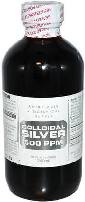 Amino Acid & Botanical Supply, Colloidal Silver, 500 ppm, 8 fl oz (240 ml) ,والمكملات، والفضة الغروانية