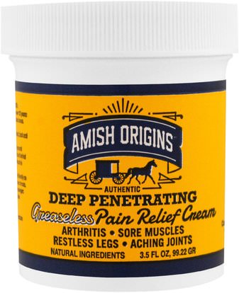 Amish Origins, Deep Penetrating, Greaseless Pain Relief Cream, 3.5 fl oz (99.22 g) ,والصحة، والعظام، وهشاشة العظام، والصحة المشتركة، والتهاب المفاصل