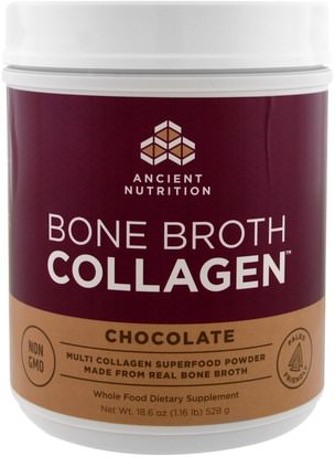 Ancient Nutrition, Bone Broth Collagen, Chocolate, 18.6 oz (528 g) ,المكملات الغذائية، البروتين، العظام، هشاشة العظام، الكولاجين