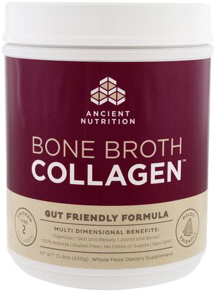 Ancient Nutrition, Bone Broth Collagen, Pure, 15.9 oz (450 g) ,المكملات الغذائية، البروتين، العظام، هشاشة العظام، الكولاجين