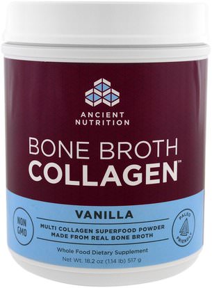 Ancient Nutrition, Bone Broth Collagen, Vanilla, 18.2 oz (517 g) ,المكملات الغذائية، البروتين، العظام، هشاشة العظام، الكولاجين