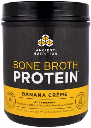 Ancient Nutrition, Bone Broth Protein, Banana Creme, 17.3 oz (490 g) ,الصحة، العظام، هشاشة العظام، الصحة المشتركة، مرق العظام، المكملات الغذائية، البروتين