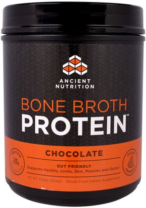 Ancient Nutrition, Bone Broth Protein, Chocolate, 17.8 oz (504 g) ,الصحة، العظام، هشاشة العظام، الصحة المشتركة، مرق العظام، المكملات الغذائية، البروتين