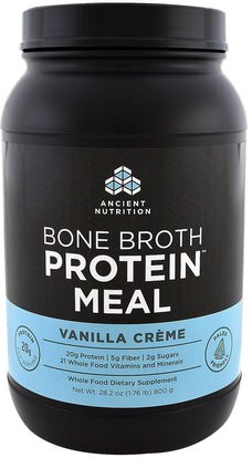 Ancient Nutrition, Bone Broth Protein Meal, Vanilla Creme, 28.2 oz (800 g) ,والمكملات الغذائية، والبروتين