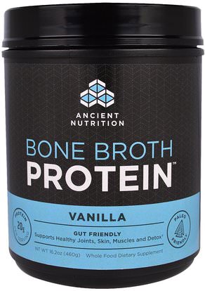 Ancient Nutrition, Bone Broth Protein, Vanilla, 16.2 oz (460 g) ,الصحة، العظام، هشاشة العظام، الصحة المشتركة، مرق العظام، المكملات الغذائية، البروتين