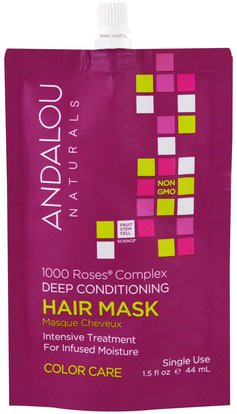Andalou Naturals, 1000 Roses Complex Deep Conditioning, Color Care, Hair Mask, 1.5 fl oz (44 ml) ,حمام، الجمال، مكيفات