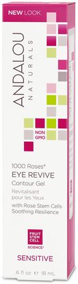 Andalou Naturals, 1000 Roses, Eye Revive Contour Gel, Sensitive.6 fl oz (18 ml) ,الجمال، حمض الهيالورونيك الجلد، كريمات العين