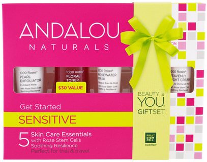 Andalou Naturals, 1000 Roses, Get Started Kit, Sensitive, 5 Piece Kit ,الصحة، الجلد، الليل الكريمات اليوم