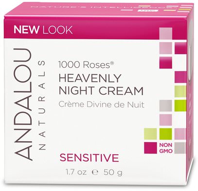Andalou Naturals, 1000 Roses, Heavenly Night Cream, Sensitive, 1.7 fl oz (50 ml) ,الصحة، الجلد، الكريمات الليل، الجمال، العناية بالوجه، نوع الجلد الوردية، البشرة الحساسة