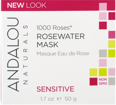 Andalou Naturals, 1000 Roses, Rosewater Mask, Sensitive, 1.7 oz (50 g) ,الجمال، أقنعة الوجه، مكافحة-- الشيخوخة، اشراق الأقنعة