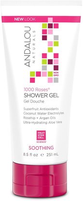 Andalou Naturals, 1000 Roses, Shower Gel, Soothing, 8.5 fl oz (251 ml) ,حمام، الجمال، حمام أرجان، هلام الاستحمام