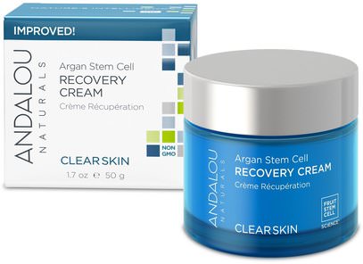 Andalou Naturals, Argan Stem Cell Recovery Cream, Clearer Skin, 1.7 fl oz (50 ml) ,الصحة، الجلد، كريمات الليل، الجمال، حمض الصفصاف