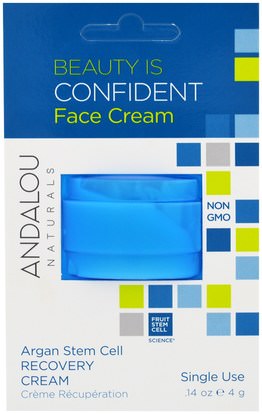 Andalou Naturals, Argan Stem Cell, Recovery Cream, Single Use.14 oz (4 g) ,حمام، الجمال، أرجان، تجميل الوجه، كير