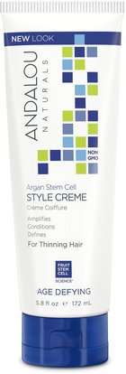 Andalou Naturals, Argan Stem Cells Style Creme, Thinning Hair Treatment, 5.8 fl oz (172 ml) ,حمام، الجمال، مكيف أرغان، الشعر، فروة الرأس، الشامبو، مكيف