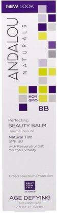 Andalou Naturals, BB Perfecting Beauty Balm, Natural Tint, SPF 30, Age Defying, 2 fl oz (58 ml) ,الجمال، العناية بالوجه، سف العناية بالوجه