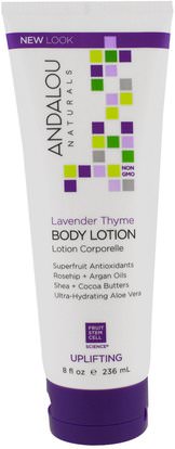 Andalou Naturals, Body Lotion, Uplifting, Lavender Thyme, 8 fl oz (236 ml) ,حمام، الجمال، المستحضرات أرغان والزبدة، غسول الجسم
