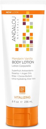 Andalou Naturals, Body Lotion, Vitalizing, Mandarin Vanilla, 8 fl oz (236 ml) ,حمام، الجمال، المستحضرات أرغان والزبدة، غسول الجسم