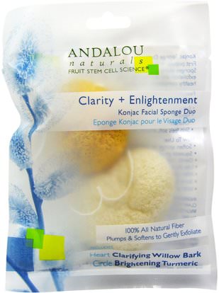 Andalou Naturals, Clarity + Enlightenment, Konjac Facial Sponge Duo, 2 Pack ,حمام، الجمال، كونجاك الإسفنج