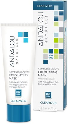 Andalou Naturals, Exfoliating Mask, Kombucha Enzyme, Clear Skin, 1.8 fl oz (53 ml) ,الجمال، تقشير الوجه، فيتامين c