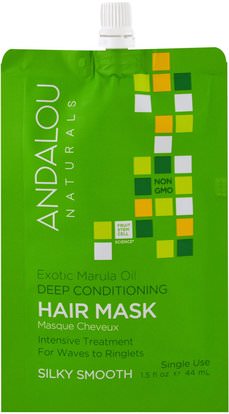 Andalou Naturals, Exotic Marula Oil Deep Conditioning Hair Mask, 1.5 fl oz (44 ml) ,حمام، الجمال، الشعر، فروة الرأس، مكيفات