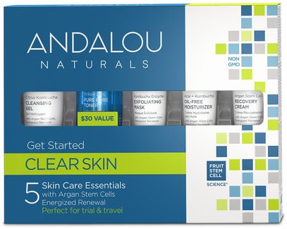 Andalou Naturals, Get Started Clarifying, Skin Care Essentials, 5 Piece Kit ,الصحة، الجلد، الكريمات الليل، حمام، الجمال، هدية مجموعات، السفر عينة أطقم