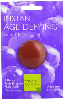 Andalou Naturals, Instant Age Defying, 8 Berry Fruit Enzyme Face Mask.28 oz (8 g) ,الجمال، أقنعة الوجه، السكر، أقنعة الفاكهة