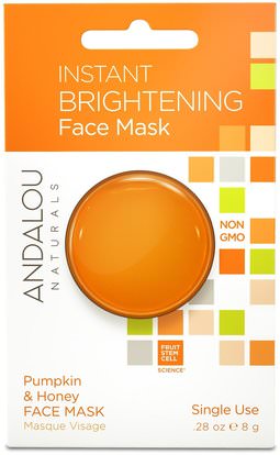 Andalou Naturals, Instant Brightening Face Mask, Pumpkin and Honey.28 oz (8 g) ,الجمال، أقنعة الوجه، مكافحة-- الشيخوخة، اشراق أقنعة، فيتامين c