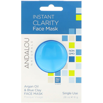 Andalou Naturals, Instant Clarity, Argan Oil & Blue Clay Face Mask.28 oz (8 g) ,الجمال، أقنعة الوجه، أقنعة الطين