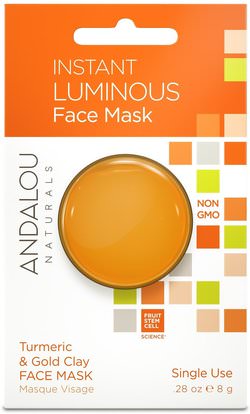 Andalou Naturals, Instant Luminous, Turmeric & Gold Clay Face Mask.28 oz (8 g) ,الجمال، أقنعة الوجه، أقنعة الطين، فيتامين c