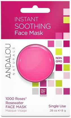 Andalou Naturals, Instant Soothing, 1000 Roses Rosewater Face Mask.28 oz (8 g) ,الجمال، أقنعة الوجه