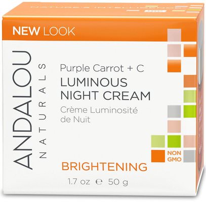 Andalou Naturals, Luminous Night Cream, Purple Carrot + C, Brightening, 1.7 fl oz (50 ml) ,الصحة، الجلد، الكريمات الليل، الجمال، العناية بالوجه، اشراق العناية الوجه