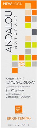 Andalou Naturals, Natural Glow, 3 in 1 Treatment, Argan Oil + C, Brightening, 1.9 fl oz (56 ml) ,الصحة، مصل الجلد، حمام، الجمال، أرغان كريمات الوجه
