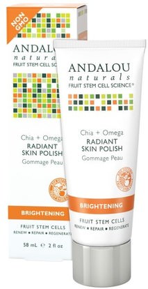 Andalou Naturals, Radiant Skin Polish, Chia + Omega, Brightening, 2 fl oz (58 ml) ,الجمال، العناية بالوجه، اشراق العناية بالوجه، فيتامين c