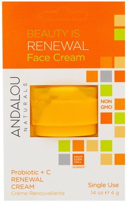 Andalou Naturals, Renewal Cream, Probiotic + C, Single Use.14 oz (4 g) ,الجمال، العناية بالوجه، اشراق العناية بالوجه، فيتامين c