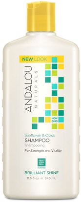 Andalou Naturals, Shampoo, Brilliant Shine, For Strength and Vitality, Sunflower & Citrus, 11.5 fl oz (340 ml) ,حمام، الجمال، الشعر، فروة الرأس، الشامبو، مكيف