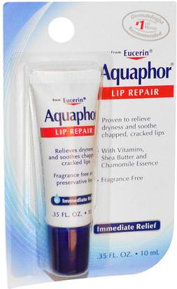 Aquaphor, Lip Repair, Immediate Relief, Fragrance Free.35 fl oz (10 ml) ,حمام، الجمال، العناية الشفاه