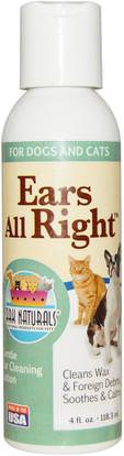 Ark Naturals, Ears All Right, Gentle Ear Cleaning Lotion, For Dogs & Cats, 4 fl oz (118.3 ml) ,رعاية الحيوانات الأليفة، والحيوانات الأليفة الكلاب، حالة محددة للحيوانات الاليفة