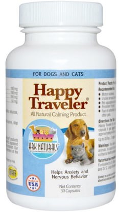 Ark Naturals, Happy Traveler, All Natural Calming Product, For Dogs & Cats, 30 Capsules ,الأعشاب، الشارع. جونز، ورت، الحيوانات أليف، الكلاب
