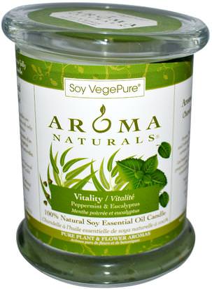 Aroma Naturals, 100% Natural Soy Essential Oil Candle, Vitality, Peppermint & Eucalyptus, 8.8 oz (260 g) ,حمام، الجمال، الشمعات