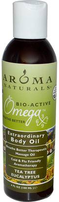 Aroma Naturals, Extraordinary Body Oil, Tea Tree Eucalyptus, 6 fl oz (180 ml) ,الصحة، الجلد، حمام، زيوت التجميل، زيوت العناية بالجسم، الجمال، حمام أوميغا